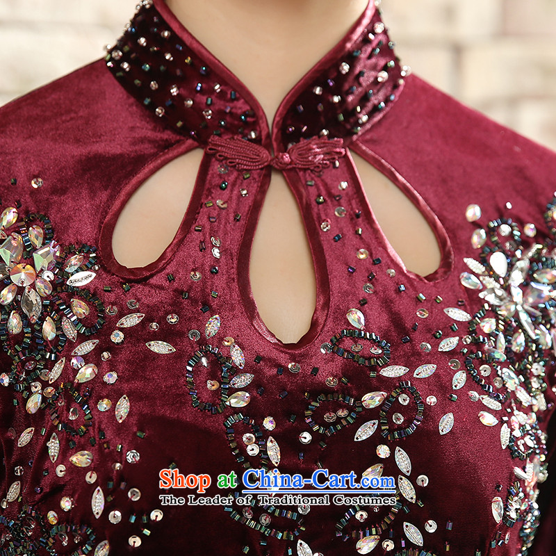 [Sau Kwun tong] and contemptuous of autumn 2015 a new branch of the upscale scouring pads in the Pearl of the Nail Beauty cuff QZ5808 qipao wine red 4XL, Sau Kwun Tong shopping on the Internet has been pressed.