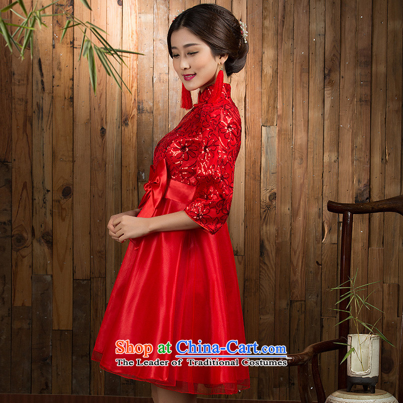 Non-you do not marry 2015 autumn and winter new pregnant women serving Red Top Loin of bows large wedding dress Spangle Embroidery, short skirt butterfly netting dress long-sleeved winter, XL, non-you do not marry shopping on the Internet has been pressed
