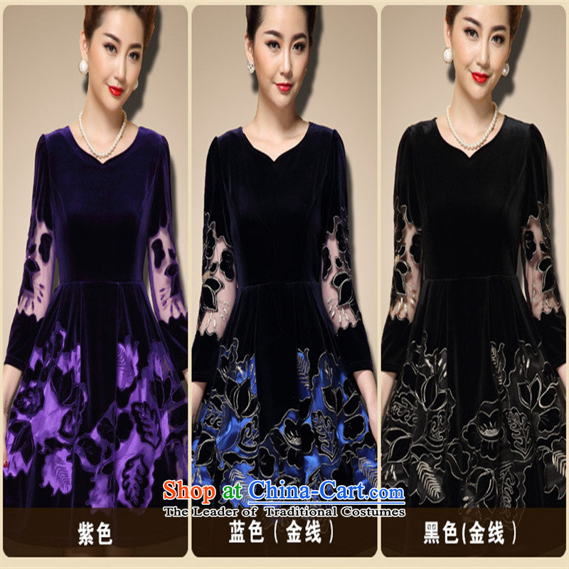 The Black Butterfly 2015 high-end of autumn, new middle-aged moms with large long-sleeved Kim velvet normal black XXL,A.J.BB,,, shopping on the Internet