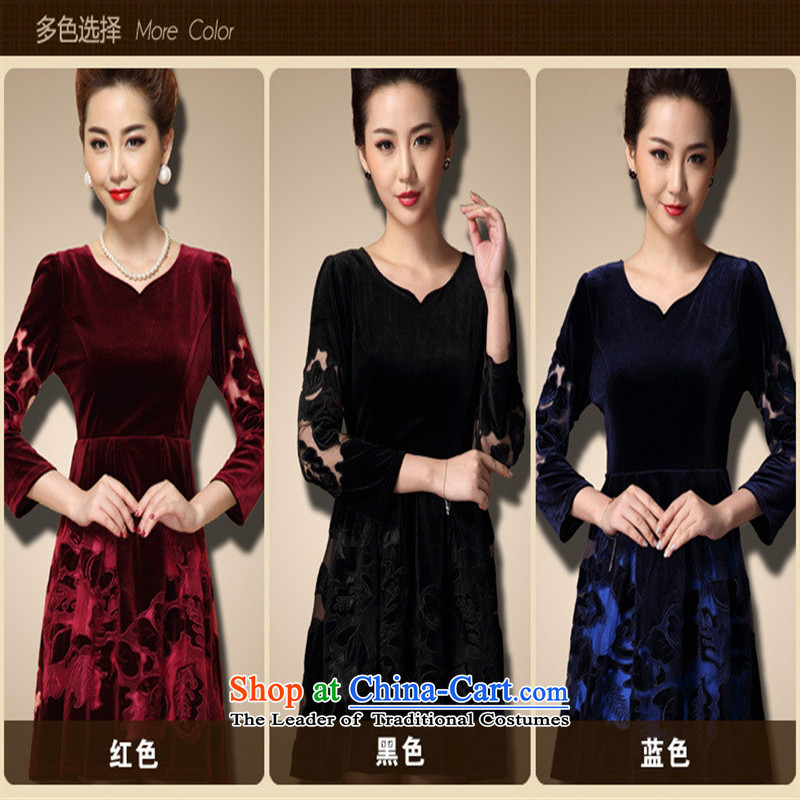 The Black Butterfly 2015 high-end of autumn, new middle-aged moms with large long-sleeved Kim velvet normal black XXL,A.J.BB,,, shopping on the Internet