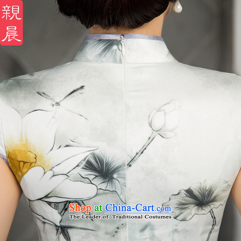 The pro-am daily cheongsam dress in silk long 2015 new improvements often large retro autumn Ms. long - Ink Lotus 2XL, pro-am , , , shopping on the Internet