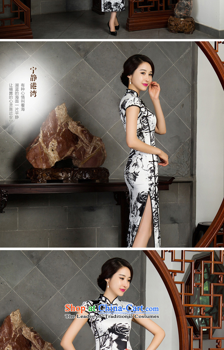 The pro-am daily silk cheongsam dress long 2015 new improved female cheongsam dress large retro Ms. long - Ink black-and-white picture, prices rose M platters, brand! The elections are supplied in the national character of distribution, so action, buy now enjoy more preferential! As soon as possible.