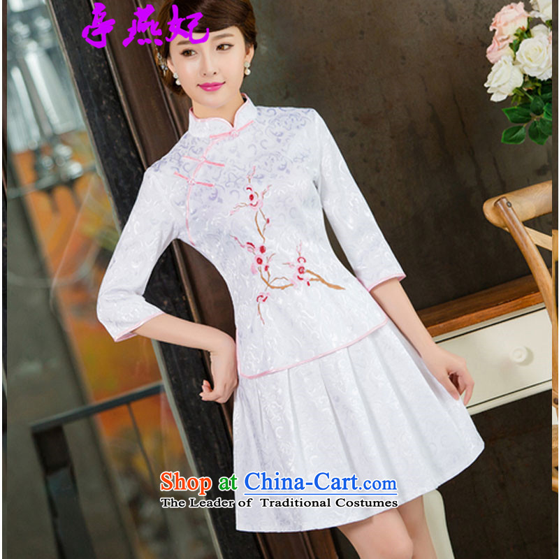 Kiosks Yin Fei  2015 Spring/Summer new daily cheongsam dress retro style two kit B cuffs 1125# XXL, kiosks in white sleeves Yin Fei (tingyanfei) , , , shopping on the Internet