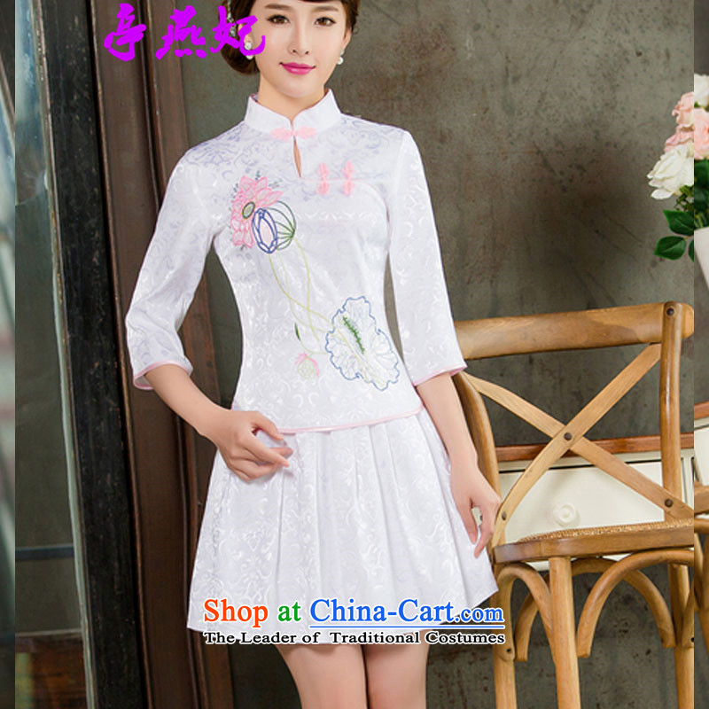 Kiosks Yin Fei  2015 Spring/Summer female new daily long-sleeved Stylish retro qipao two kit B in 1121 in white sleeves cuff S Ting Yin Fei (tingyanfei) , , , shopping on the Internet