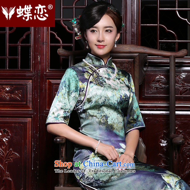 Butterfly Lovers in the autumn of 2015, new cuff retro daily silk cheongsam dress improved stylish long qipao figure , L, Butterfly Lovers , , , shopping on the Internet
