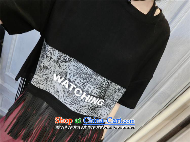 Ya-ting stylish shops fall 2015 new Korean female Pure cotton T-shirt with round collar edging letters loose short, short-sleeved T-shirt black are code pictures, prices, brand platters! The elections are supplied in the national character of distribution, so action, buy now enjoy more preferential! As soon as possible.