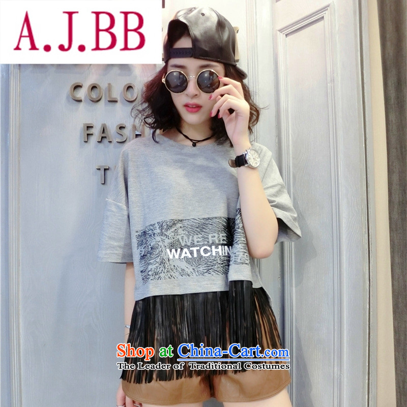 Ya-ting stylish shops fall 2015 new Korean female Pure cotton T-shirt with round collar edging letters loose short, short-sleeved T-shirt black are code ,A.J.BB,,, shopping on the Internet
