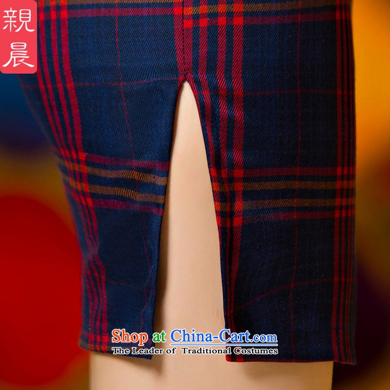 The pro-am daily latticed cheongsam dress short, 2015 new improved retro Sau San video thin large Ms. Qiu short) - Red and black checkered , L, pro-am , , , shopping on the Internet