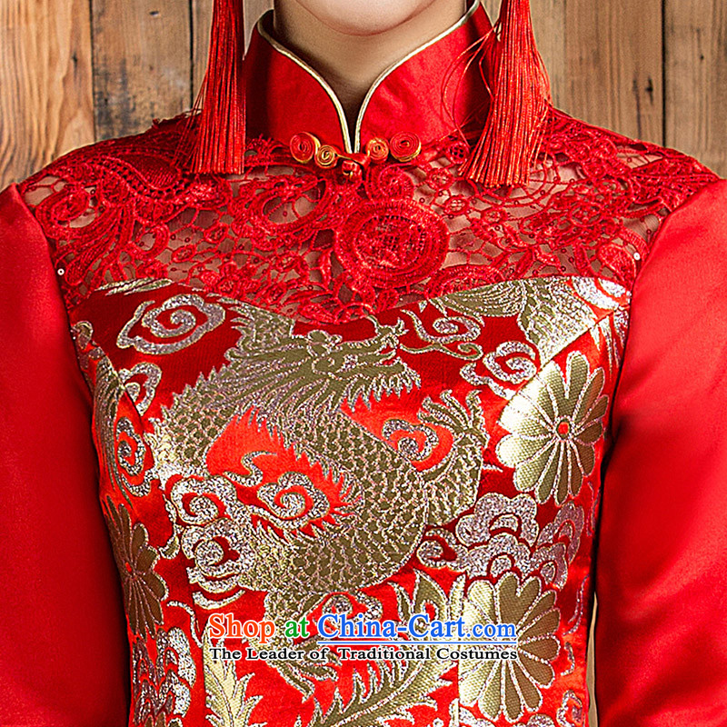 Non-you do not marry 2015 new wedding dress Chinese Antique style qipao dragon serving upscale Yun Jin bows in cuff long skirt chiffon wedding dress red , L, non-you do not marry shopping on the Internet has been pressed.
