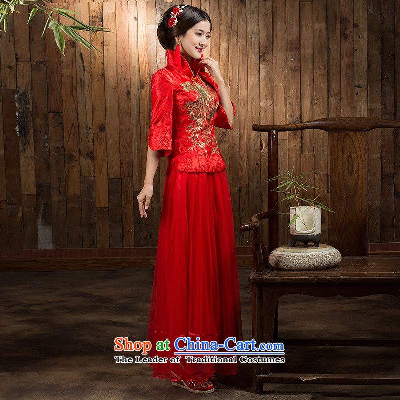Non-you do not marry 2015 new bride serving Chinese qipao bows improved Spangle Embroidery upscale damask back to door serving a seven-sleeved gown long-sleeved thick elegant Phoenix 5XL,) non-you do not marry shopping on the Internet has been pressed.