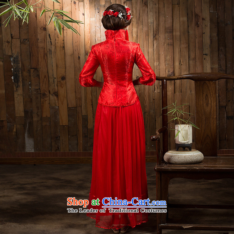 Non-you do not marry 2015 new bride serving Chinese qipao bows improved Spangle Embroidery upscale damask back to door serving a seven-sleeved gown long-sleeved thick elegant Phoenix 5XL,) non-you do not marry shopping on the Internet has been pressed.