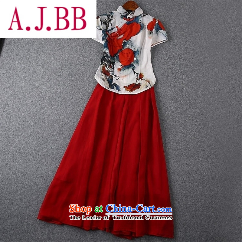 Vpro only H0829 dress european sites by 2015 new disc deduction of colored ink stamp cheongsam dress shirt + Red China wind kit real concept XL,A.J.BB,,, shopping on the Internet