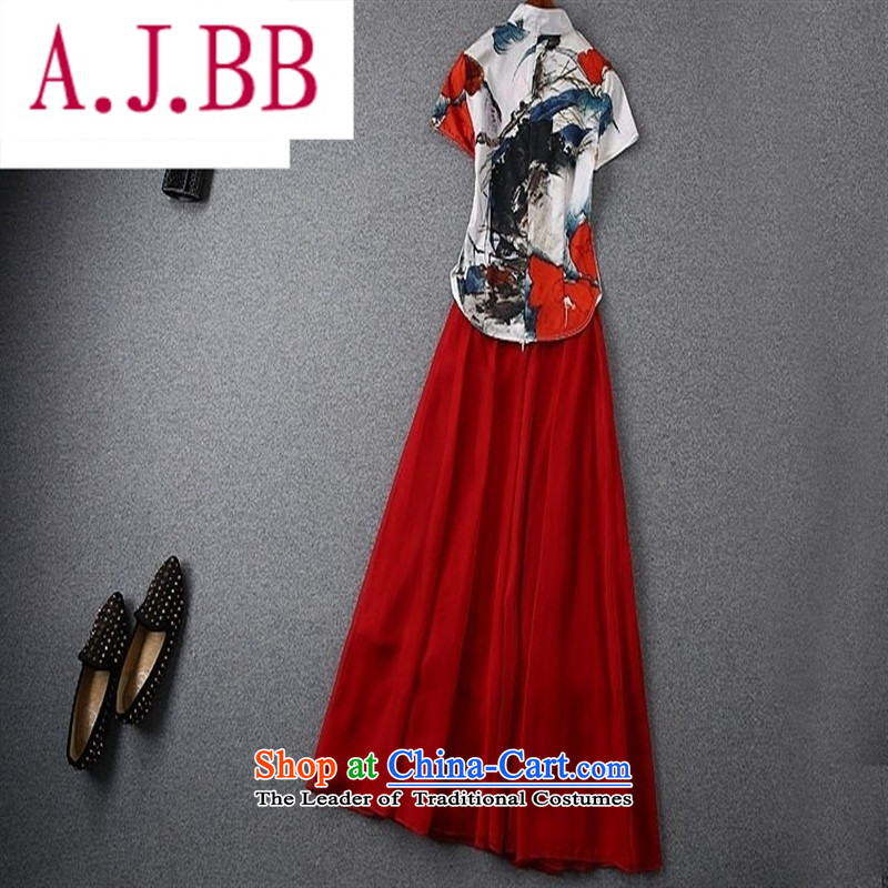 Vpro only H0829 dress european sites by 2015 new disc deduction of colored ink stamp cheongsam dress shirt + Red China wind kit real concept XL,A.J.BB,,, shopping on the Internet