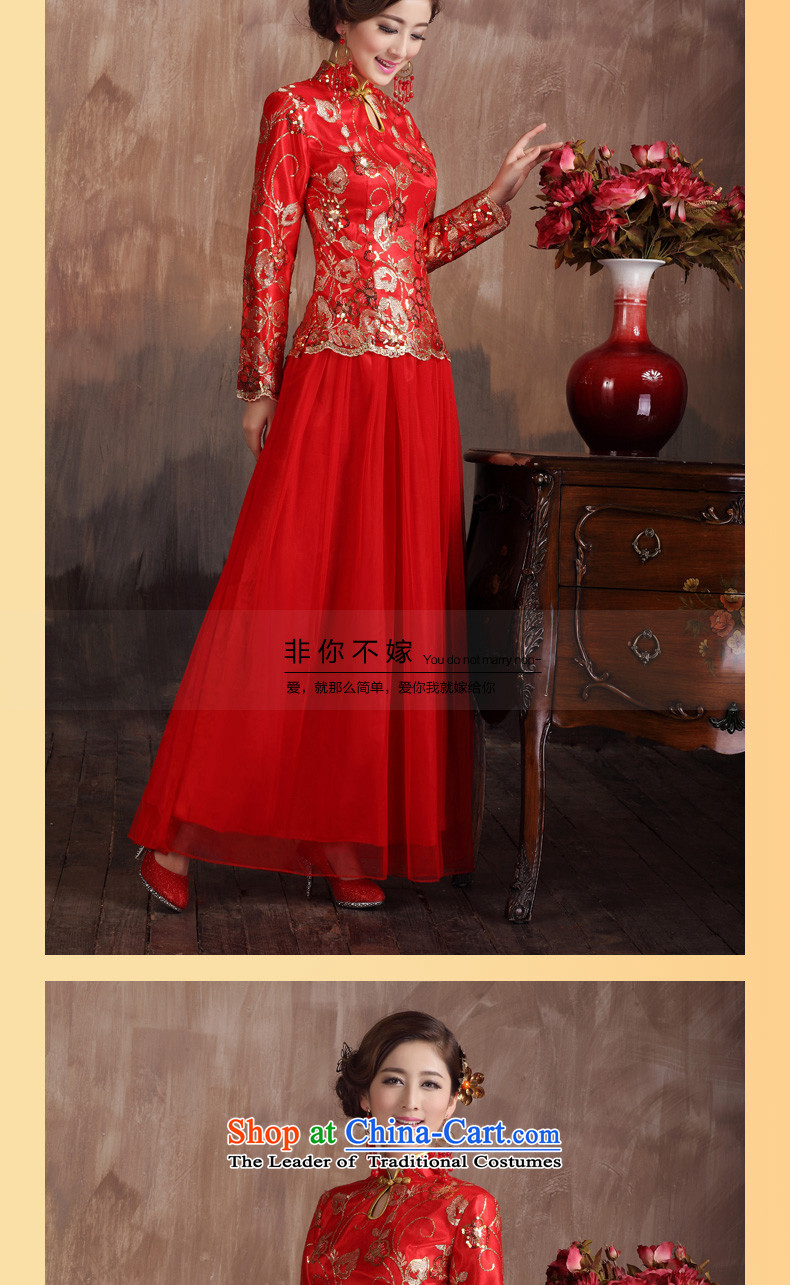 Non-you do not marry 2015 new marriage Chinese cheongsam dress bows services Spangle Embroidery wedding dress retro long-sleeved dress code back door red large red L picture, prices, brand platters! The elections are supplied in the national character of distribution, so action, buy now enjoy more preferential! As soon as possible.