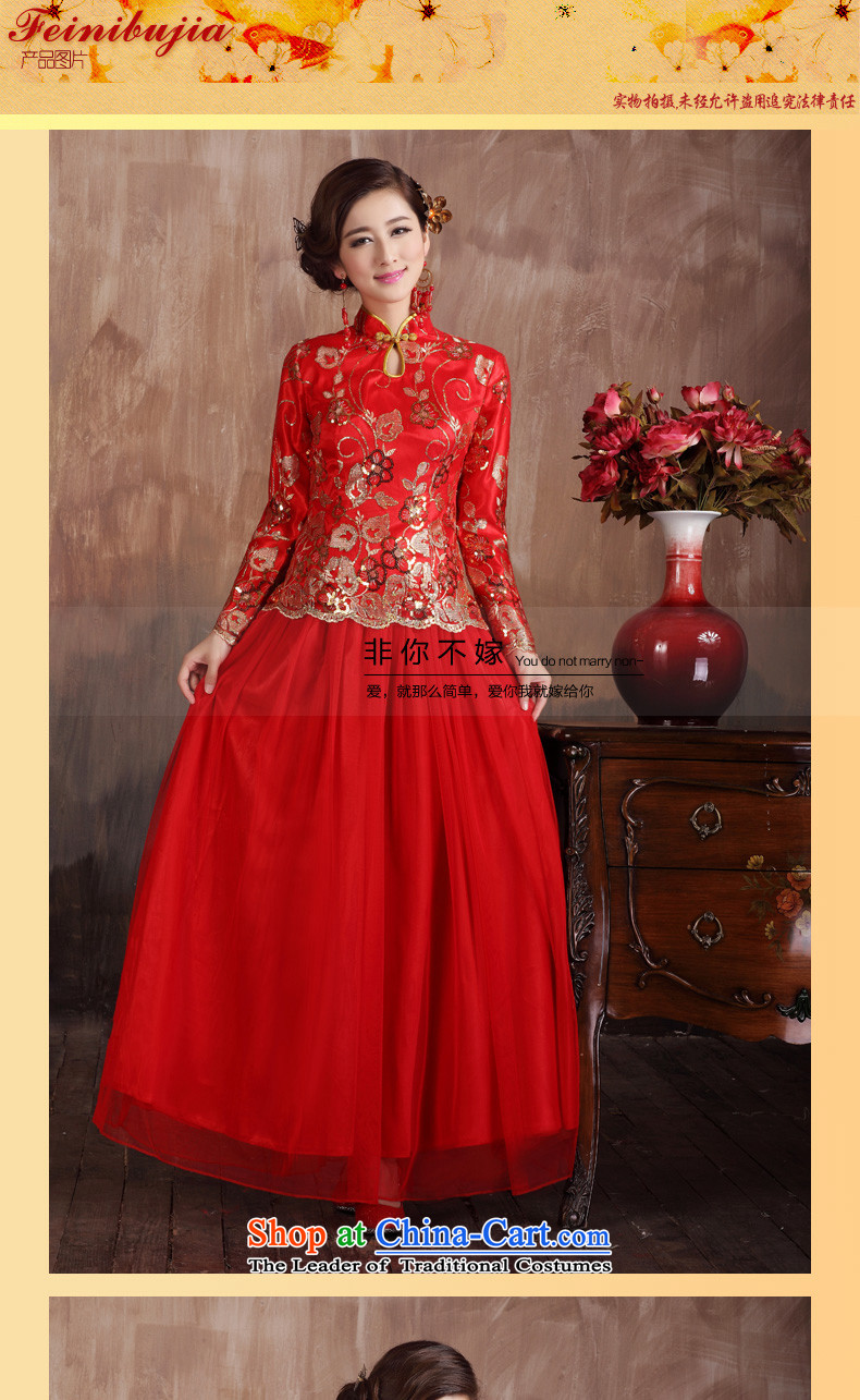 Non-you do not marry 2015 new marriage Chinese cheongsam dress bows services Spangle Embroidery wedding dress retro long-sleeved dress code back door red large red L picture, prices, brand platters! The elections are supplied in the national character of distribution, so action, buy now enjoy more preferential! As soon as possible.