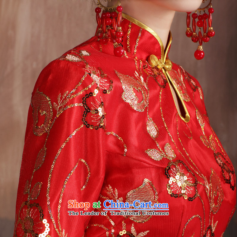 Non-you do not marry 2015 new marriage Chinese cheongsam dress bows services Spangle Embroidery wedding dress retro long-sleeved dress code back door red large red , L, non-you do not marry shopping on the Internet has been pressed.