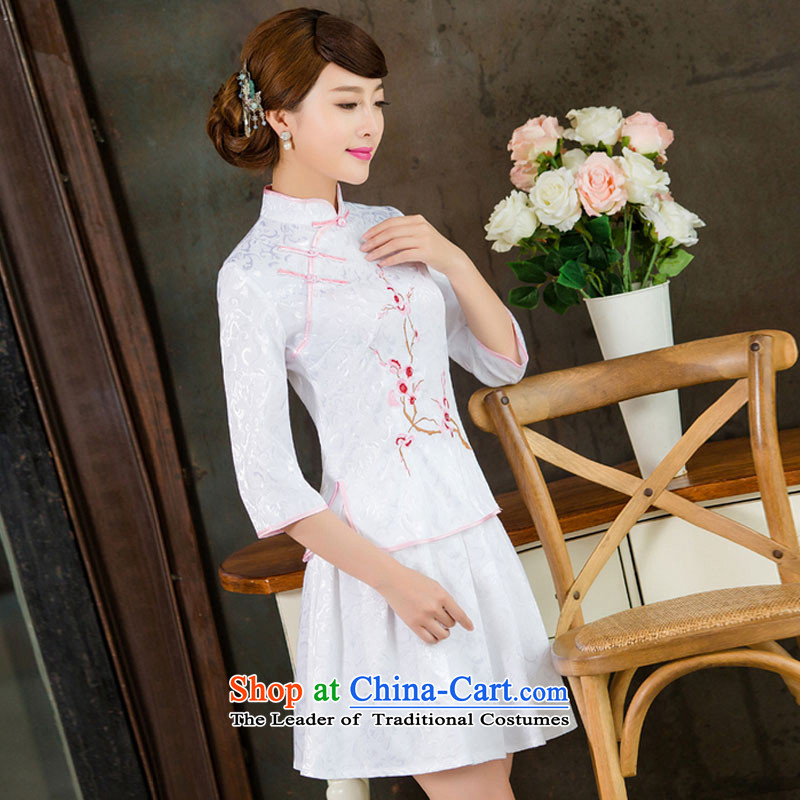 In the United States 2015 spring, summer, autumn and Tang dynasty new women's improved daily cheongsam dress retro look stylish two Kit 1125 White XL, HIV (alemy us shopping on the Internet has been pressed.)