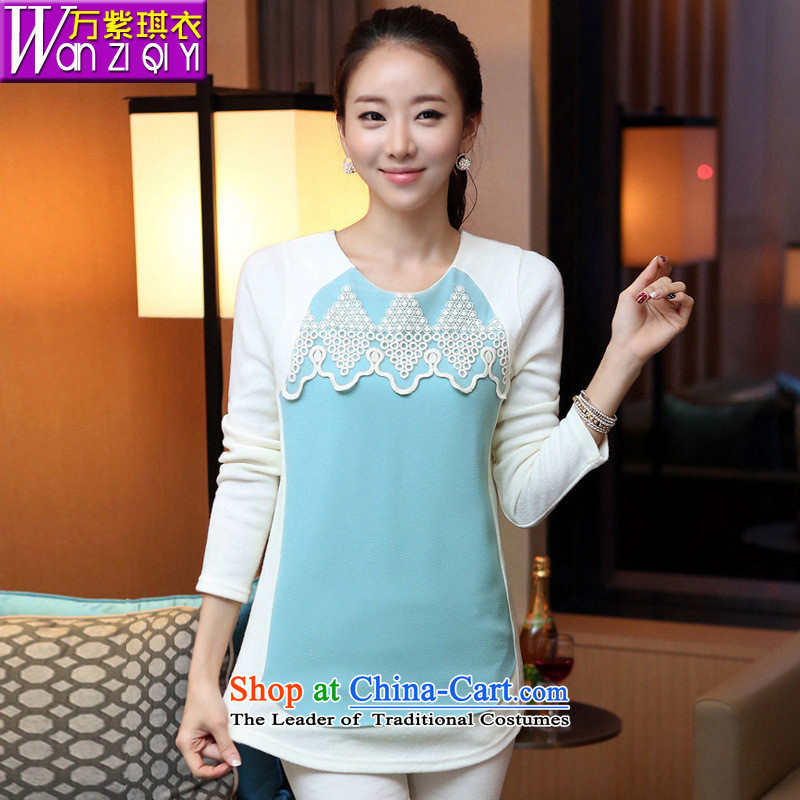 The main new products fall 2015 Korean fashion boutiques, a woman knocked color stitching long-sleeved sweater knit-to-female white , blue rain butterfly according to , , , shopping on the Internet