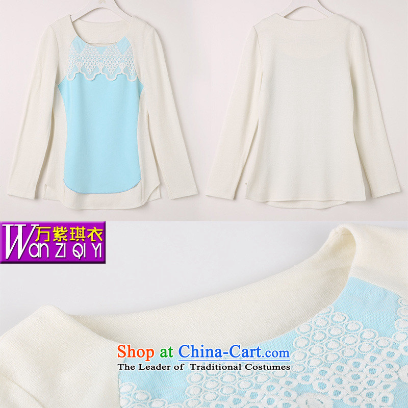 The main new products fall 2015 Korean fashion boutiques, a woman knocked color stitching long-sleeved sweater knit-to-female white , blue rain butterfly according to , , , shopping on the Internet