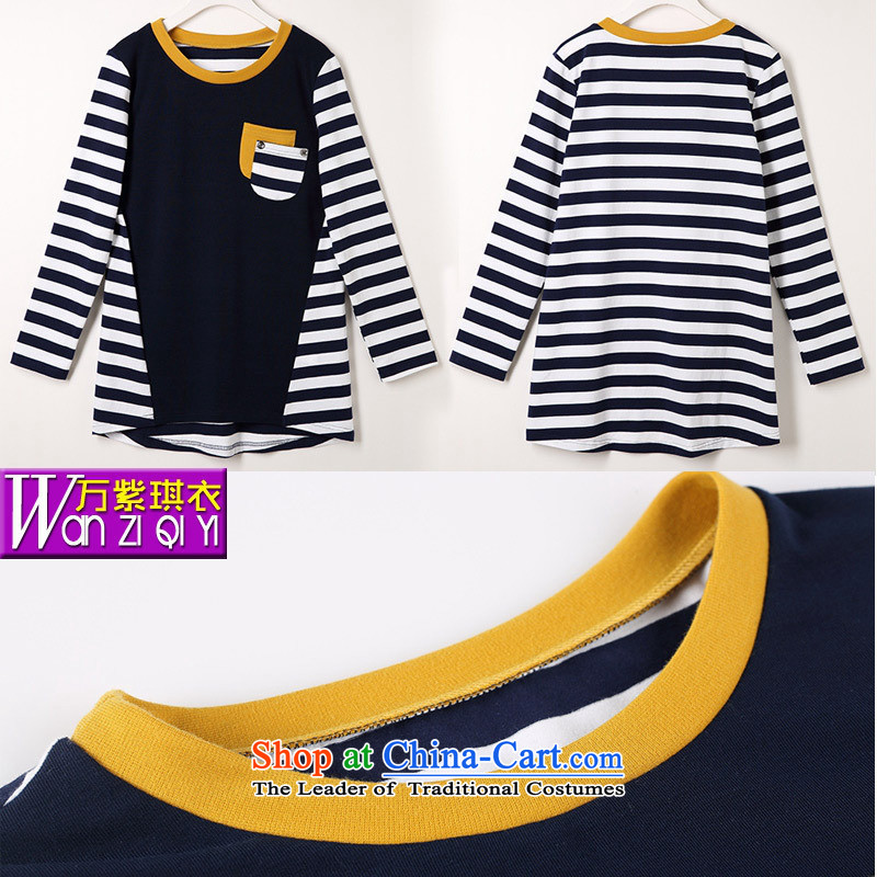 The main new Korea, Choo leisure streaks knocked color stitching pure cotton long-sleeved blouses and large-T-shirt XXL, deep blue blue rain butterfly according to , , , shopping on the Internet