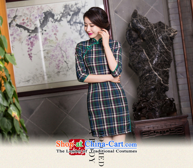 Mr Yuen Yuen Mansion of Ms. 2015 autumn in cuff latticed cheongsam with retro style qipao skirt the new improved cheongsam dress QD094 green tartan S picture, prices, brand platters! The elections are supplied in the national character of distribution, so action, buy now enjoy more preferential! As soon as possible.