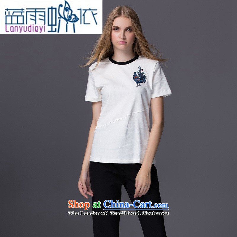 Ya-ting shop western WOMEN FALL 2015 new stylish wild beauty of pure cotton embroidery on-chip white?L T-shirt cocks