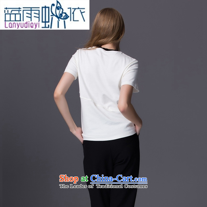 Ya-ting shop western WOMEN FALL 2015 new stylish wild beauty of pure cotton embroidery on-chip T-shirt , white cocks blue rain butterfly according to , , , shopping on the Internet