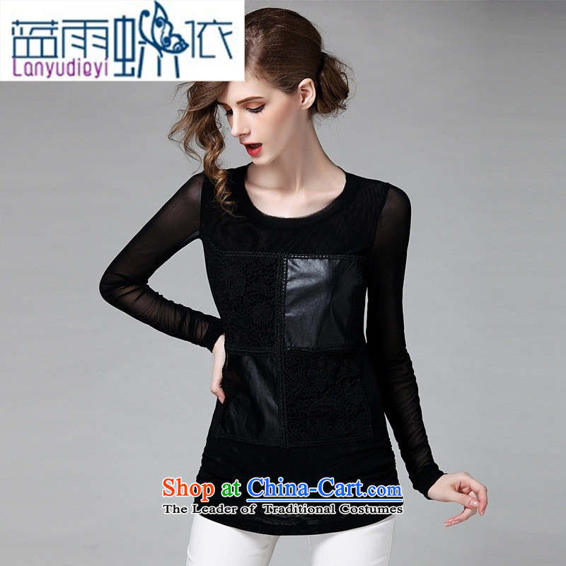 Shop 2015 Ya-ting European Women's early autumn site new gauze water-soluble flower PU stitching graphics thin, forming the Netherlands T-shirt , black 0910 Appliances in accordance with the EIA rain blue , , , shopping on the Internet