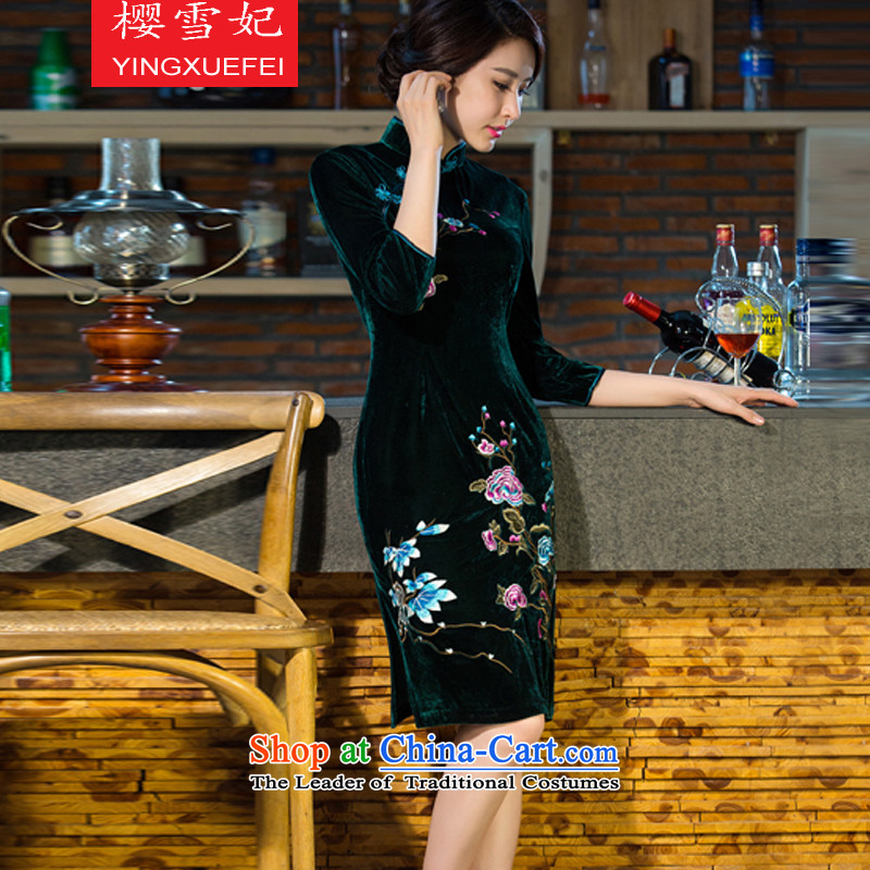 Enear Princess  2015 autumn and winter new moms with Kim scouring pads in the wedding of nostalgia for improved long-sleeved cheongsam dress T8883 wine red XL, Enear Princess shopping on the Internet has been pressed.