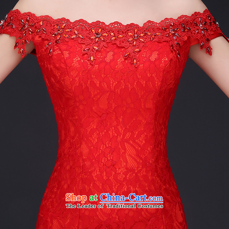Time Service Bridal Autumn Syria bows stylish cheongsam dress 2015 new improved crowsfoot wedding dress long red short-sleeved cheongsam dress red L, Fall time Syrian shopping on the Internet has been pressed.