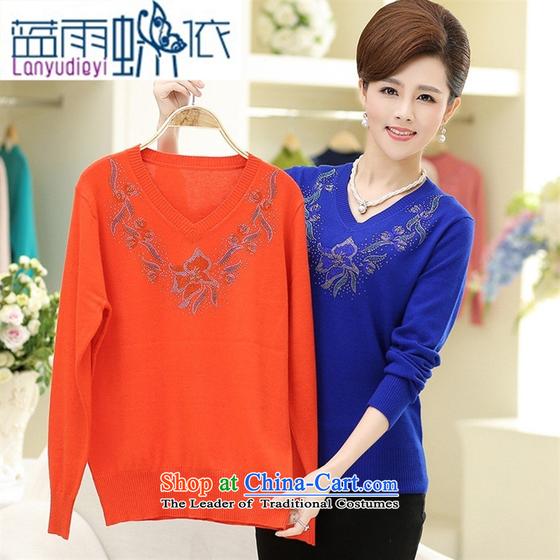 Ya-ting shop in the autumn of older women, new Korean long-sleeved shirt mother forming the loose knitting with Washable Wool V-Neck Sweater female Orange 110, blue rain butterfly according to , , , shopping on the Internet