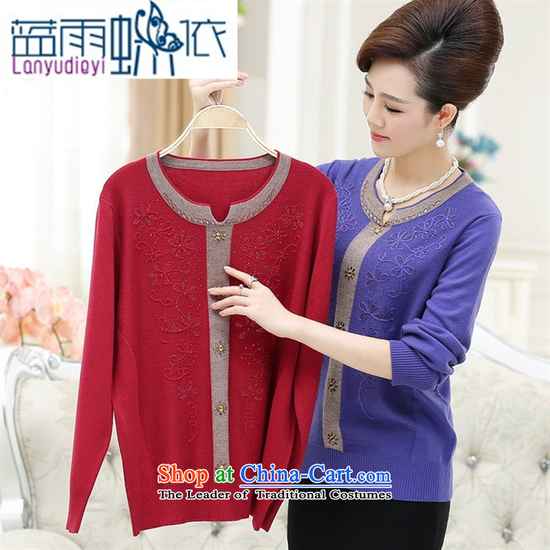 Shop 2015, Ya-ting older mother boxed autumn boxed long-sleeved T-shirt with the middle-aged women ironing drill pure color knitting sweater girl rocketed to loose XL, blue rain butterfly according to , , , shopping on the Internet