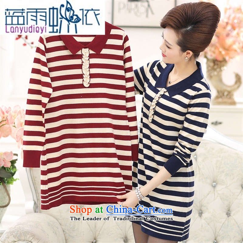 Ya-ting new shop in the autumn large load mother dresses in long-sleeved sweater streaks, forming the basis of knitwear female wine red 115 Blue rain butterfly according to , , , shopping on the Internet
