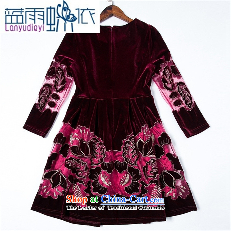 Ya-ting shop with new moms autumn replacing embroidery embroidered dress Korean high-end temperament of older Kim scouring pads long-sleeved dresses, wine red XXL, blue rain butterfly according to , , , shopping on the Internet
