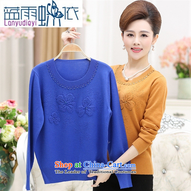 Shop 2015, Ya-ting of older women's large load on the fall of mother, forming the liberal shirt sweater round-neck collar solid color yellow Knitted Shirt 110, blue rain butterfly according to , , , shopping on the Internet