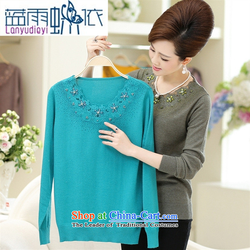Ya-ting shop autumn and winter new women's Shirt ironing Korean drill knitting sweater in forming the largest number of elderly mother replacing Woolen Sweater Knit Green 115 Blue rain butterfly according to , , , shopping on the Internet