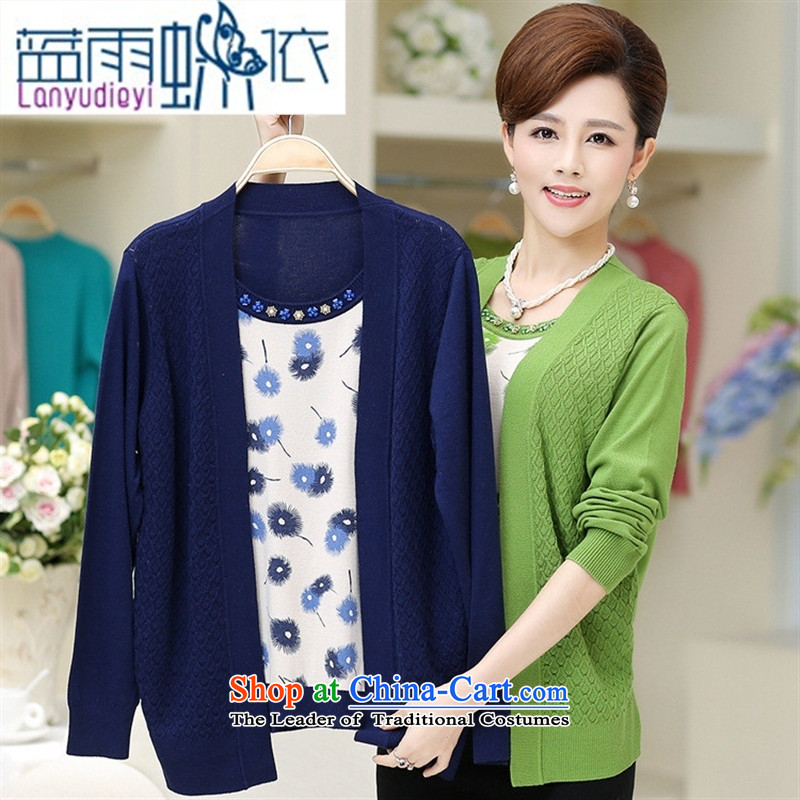 Ya-ting shop in older women with new leave autumn two kits knitting cardigan middle-aged ladies printed long-sleeved large load of red 115, mom blue rain butterfly according to , , , shopping on the Internet