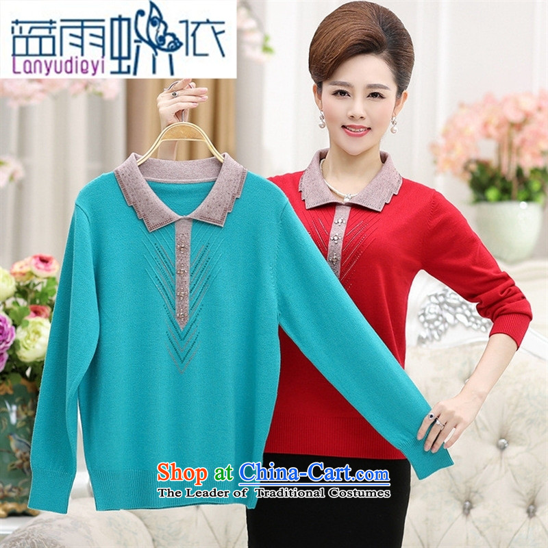 Ya-ting shop in older women fall inside the lapel new Knitted Shirt large middle-aged long-sleeved T-shirt, forming the mother blouses female Green 115 Blue rain butterfly according to , , , shopping on the Internet