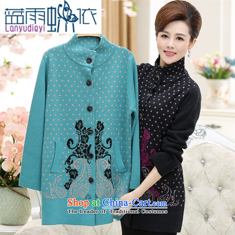 Ya-ting shop 2015 autumn and winter in the new Elderly Women's mother woolen cardigan grandma loaded thick long coats sweater in blue 110, 339,600 in rain blue , , , shopping on the Internet