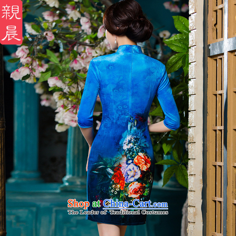 The elderly in the mother with scouring pads in the skirt qipao Kim cuff wedding-dress short skirt, large new autumn 2015 picture color XL, pro-am , , , shopping on the Internet