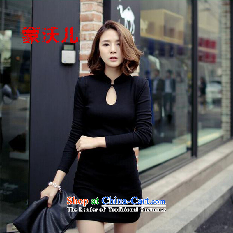 Montevideo Kosovo's 2015 autumn and winter new graphics package and Sau San thin sexy forming the long-sleeved black skirt qipao short black M, Monrovia Kosovo XY2869 childcare (mengwoer) , , , shopping on the Internet