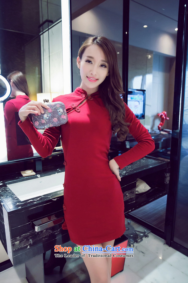 Elizabeth key autumn 2015 retro sexy beauty package and a mock-neck cheongsam dress casual pure cotton short skirt wine red L picture, prices, brand platters! The elections are supplied in the national character of distribution, so action, buy now enjoy more preferential! As soon as possible.