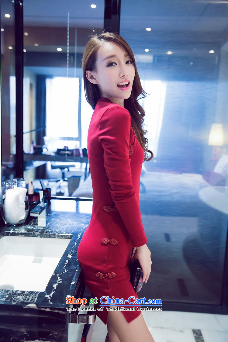Elizabeth key autumn 2015 retro sexy beauty package and a mock-neck cheongsam dress casual pure cotton short skirt wine red L picture, prices, brand platters! The elections are supplied in the national character of distribution, so action, buy now enjoy more preferential! As soon as possible.