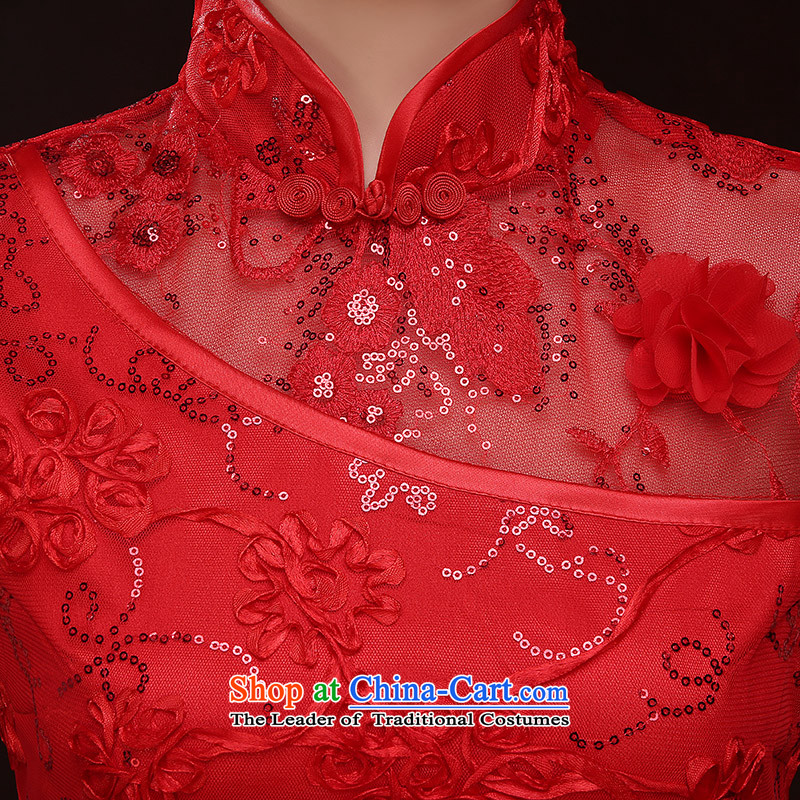 The bride dress qipao autumn 2015 new marriage bows services red collar embroidery short of Chinese wedding dress costume red S time Syrian shopping on the Internet has been pressed.