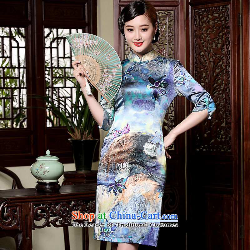 The fall of Chinese retro seal with Silk Cheongsam Tang improved daily 7 Ms. cuff short skirt pictures flag color XXL, seal decreased by , , , shopping on the Internet