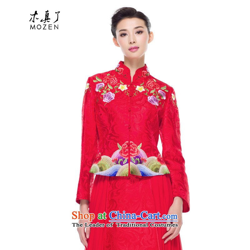 The 2015 autumn wood really new flower pattern embroidery brides seawater auspicious marriage services 43270 T-shirt with deep-red?Xxl_a_ 04