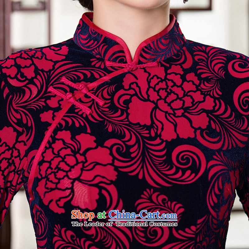 The cross-SA-ching 2015 Autumn load velvet rattan qipao retro style 7 cuff from older new moms qipao skirt replacing cheongsam dress Q 097 deep red , L, the cross-sa , , , shopping on the Internet