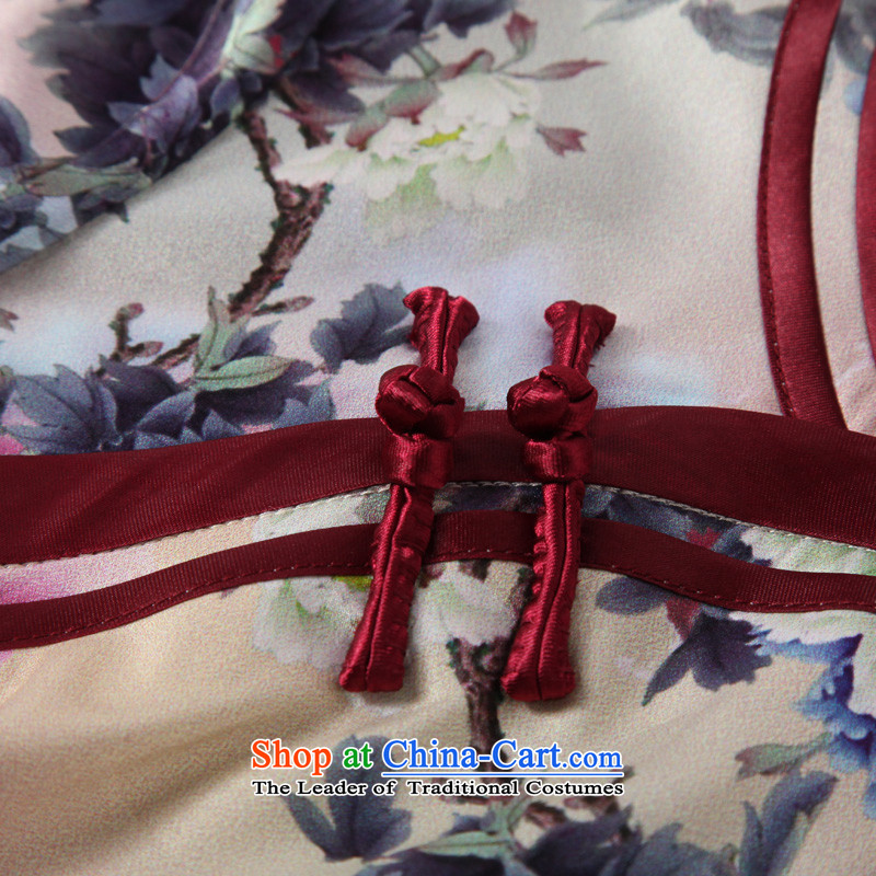 Seal of the fall of the forklift truck new high-long Silk Cheongsam Heavy Industry 7 cuff manually drive improved cheongsam dress photo-color S seal decreased by , , , shopping on the Internet