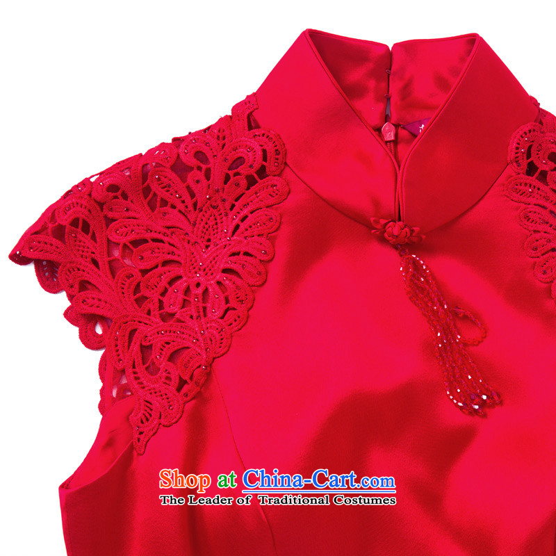 The 2015 autumn wood really new products water-soluble lace the heap into the marriage's bride qipao bows service wedding dress 53382 04 deep red wood really a , , , XL, online shopping