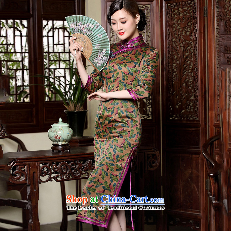 The Seal of birds Yu fall long incense cloud yarn long qipao daily silk 7 cuff dress dresses picture color XL, seal decreased by , , , shopping on the Internet